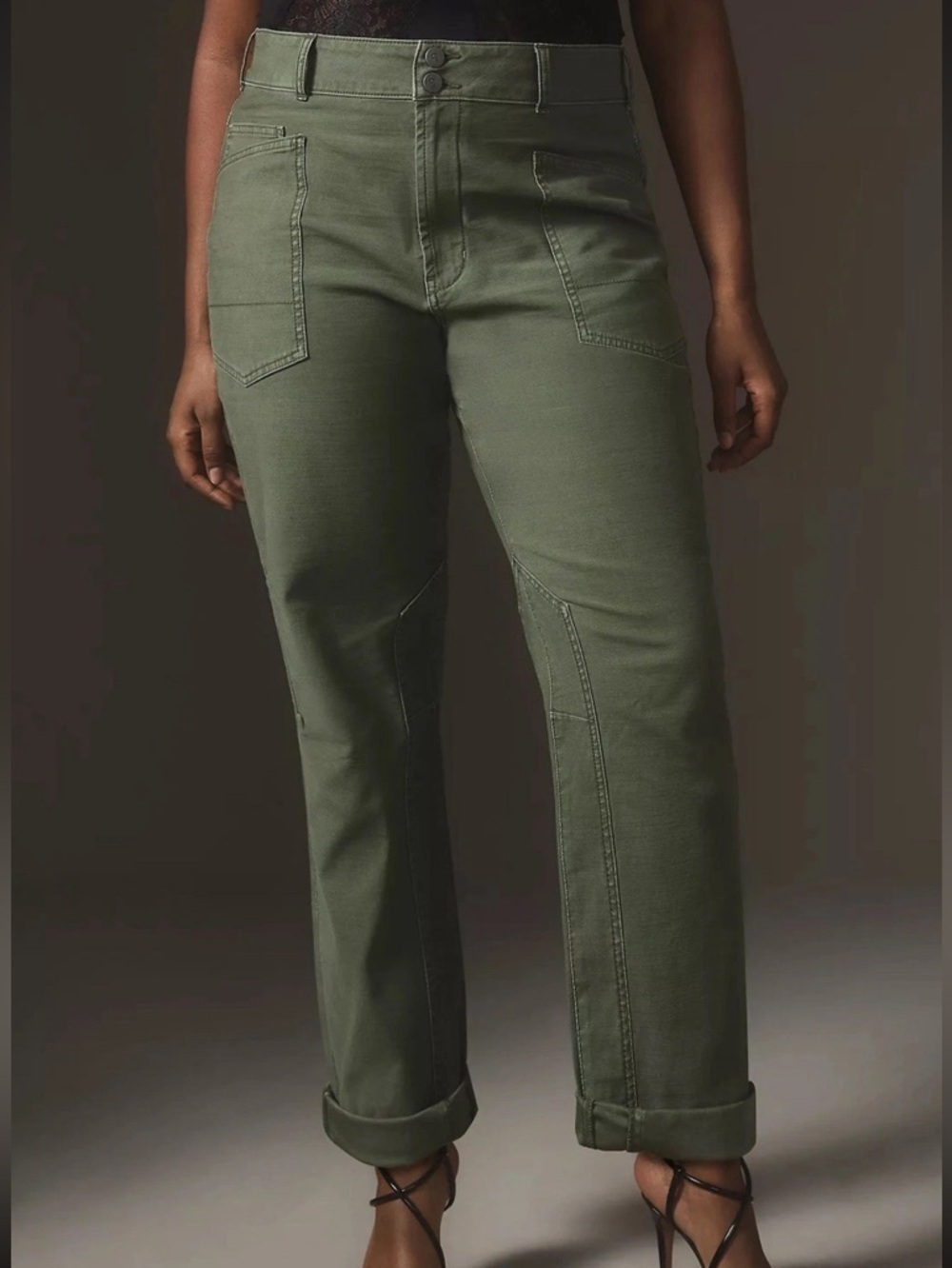 Pilcro The Wanderer Utility Pants Moss Green Straight Leg High Rise Size 27